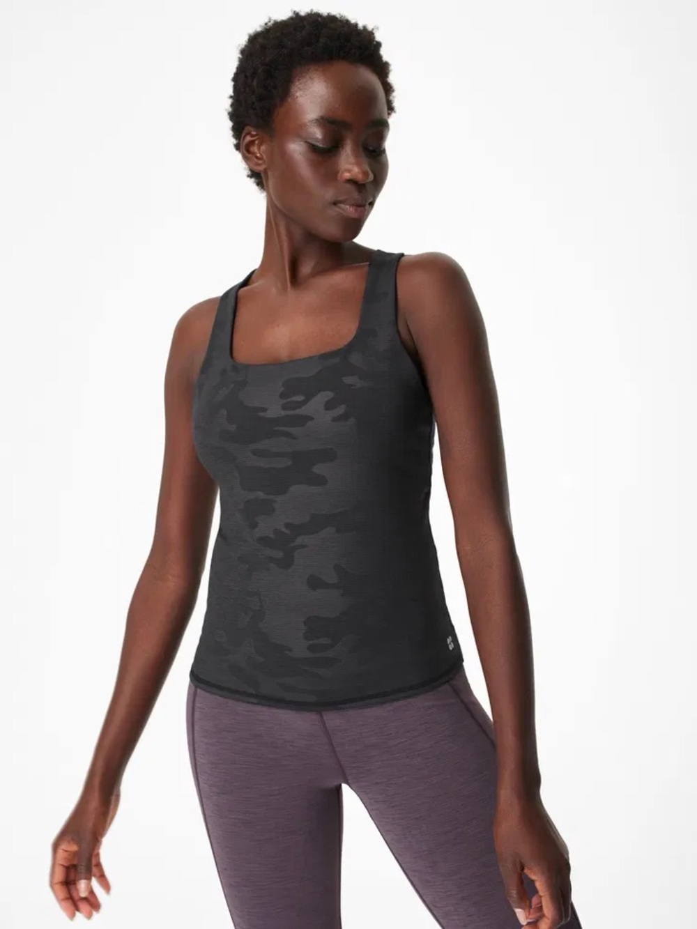 NWT Sweaty Betty $68 Super Sculpt Yoga Vest Camo Black Grey Padded Tank Top XS